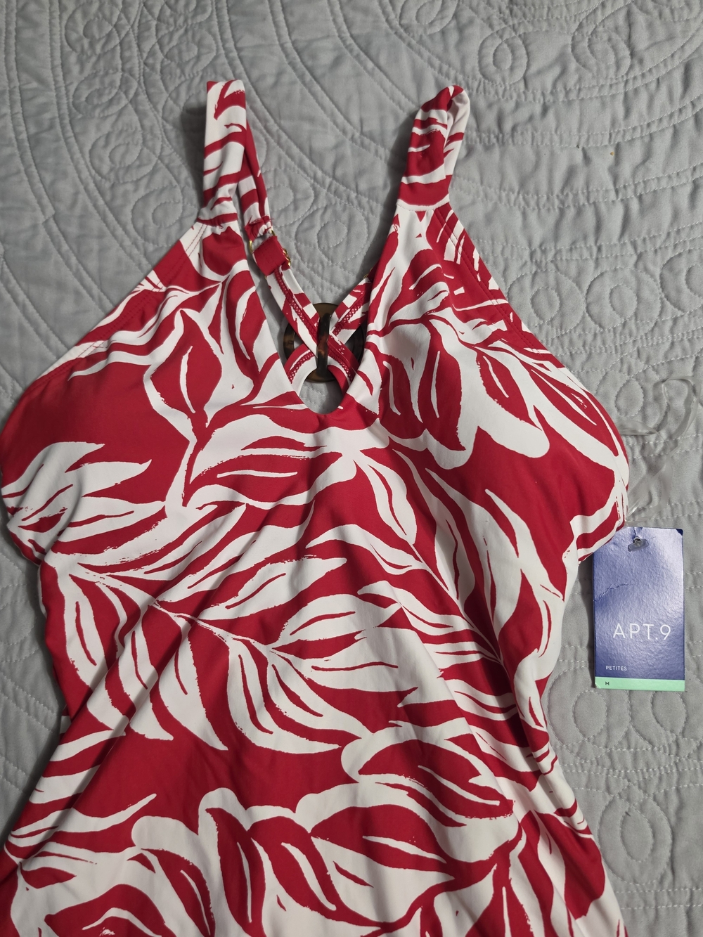 Apt. 9 Red & White Tropical Ring-Front One-Piece Swimsuit - Picture 2 of 5